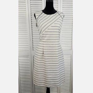 Antonio Melani White Navy Stripe Sheath Dress 6 Lined Office Preppy Classic